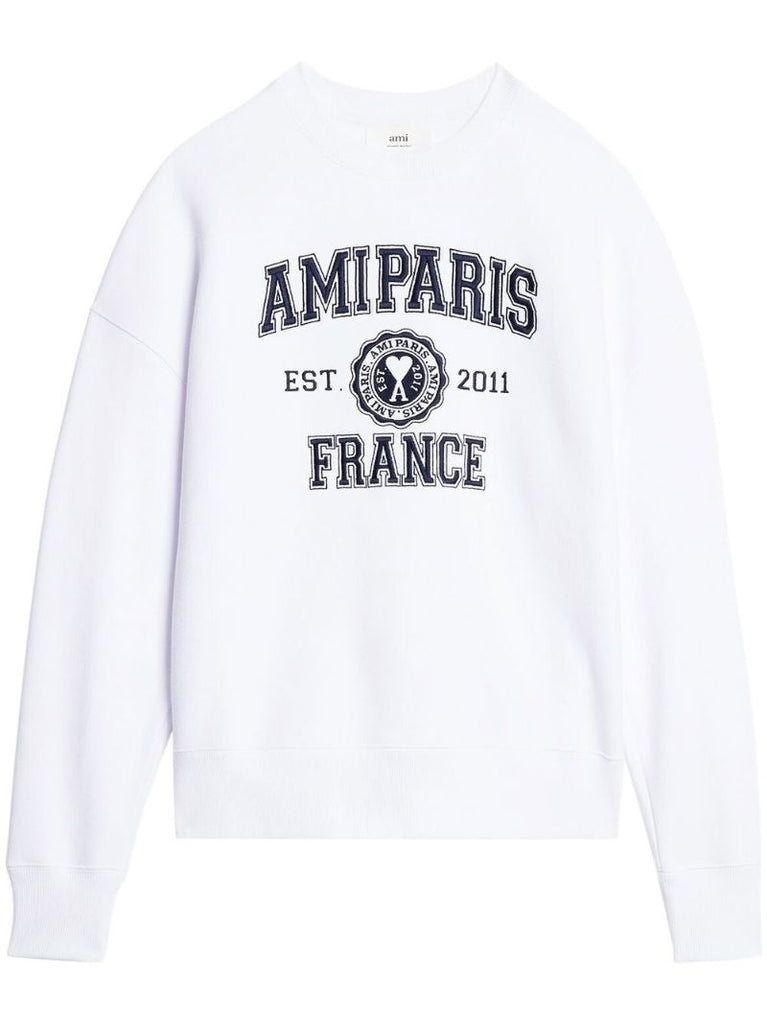 White Logo Embroidered Cotton Sweatshirt