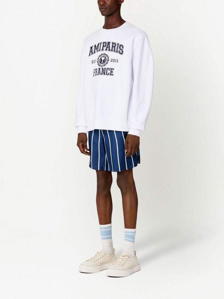 White Logo Embroidered Cotton Sweatshirt