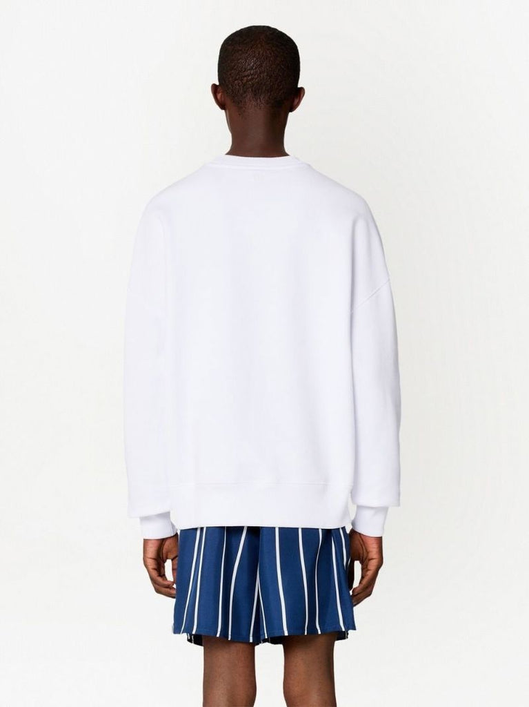 White Logo Embroidered Cotton Sweatshirt