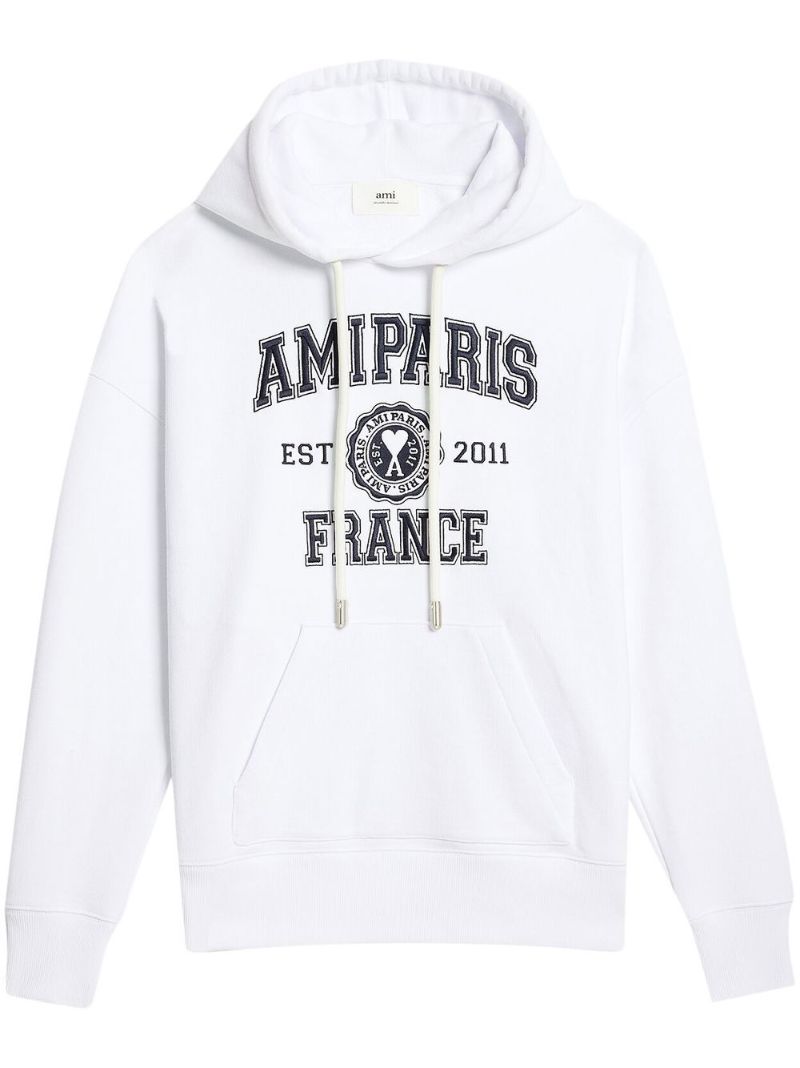 White Logo Print Hoodie