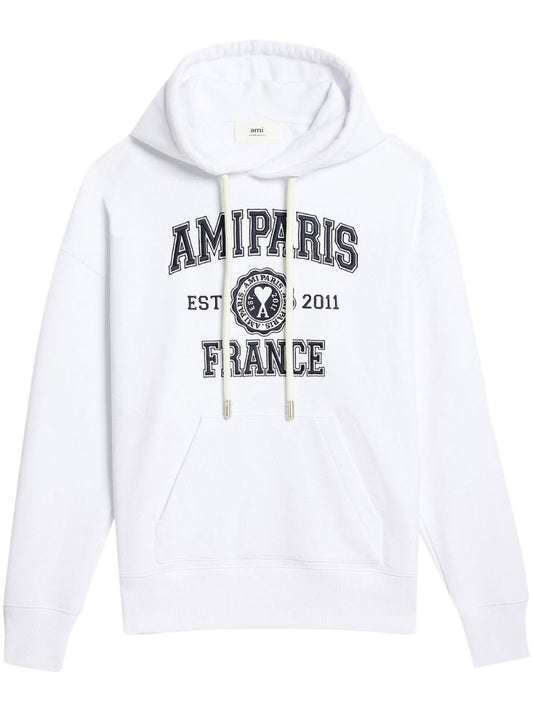White Logo Print Hoodie