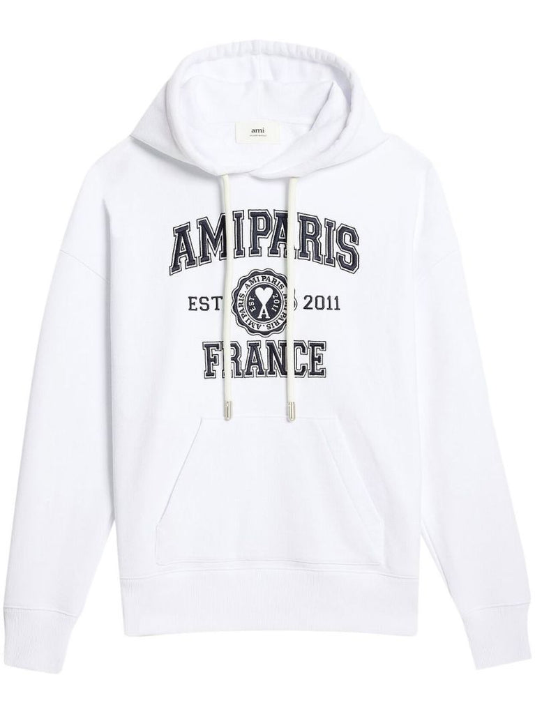 White Logo Print Hoodie