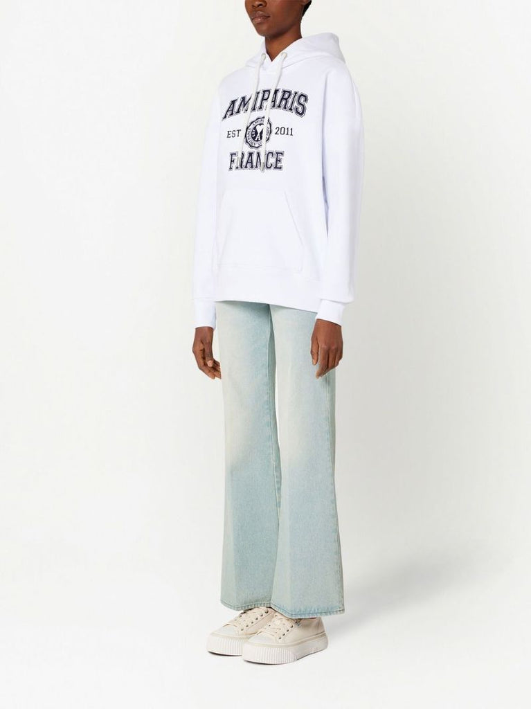 White Logo Print Hoodie