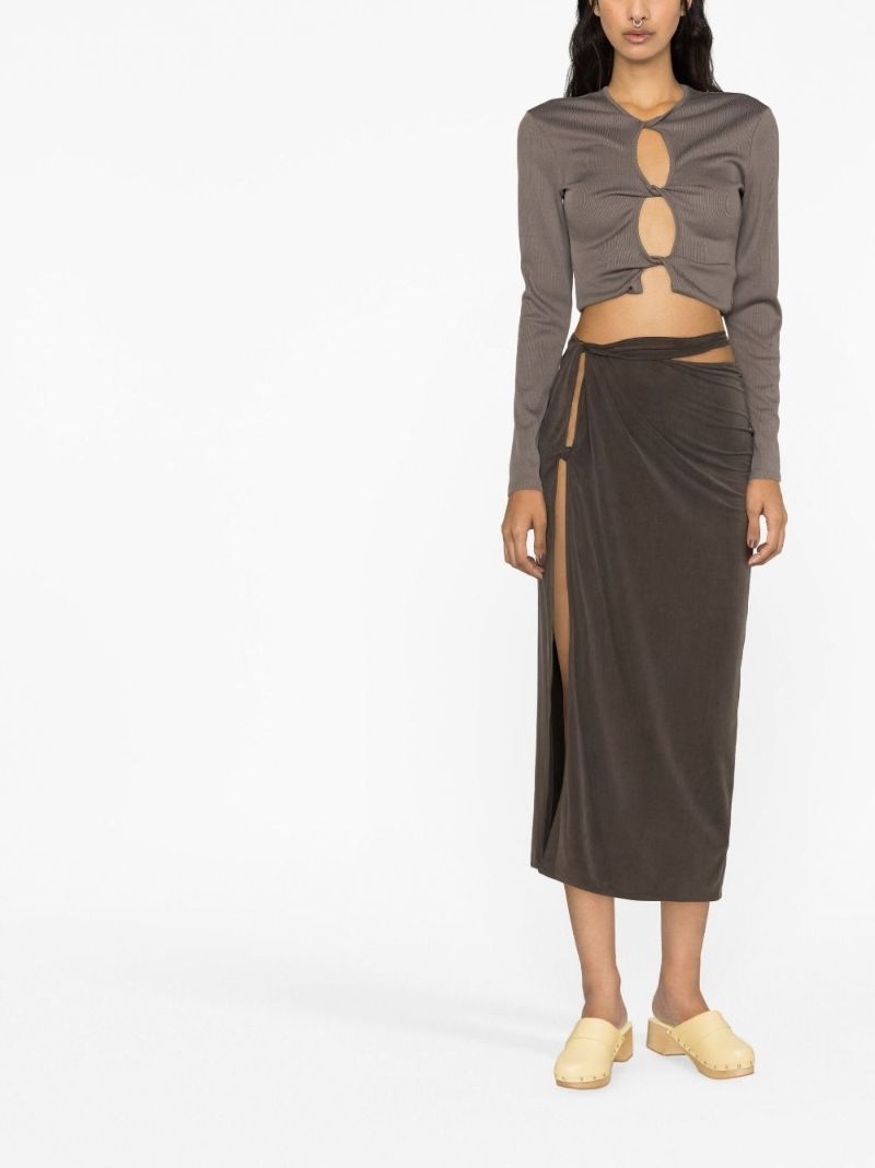 Brown La Jupe Espelho Asymmetric Midi Skirt