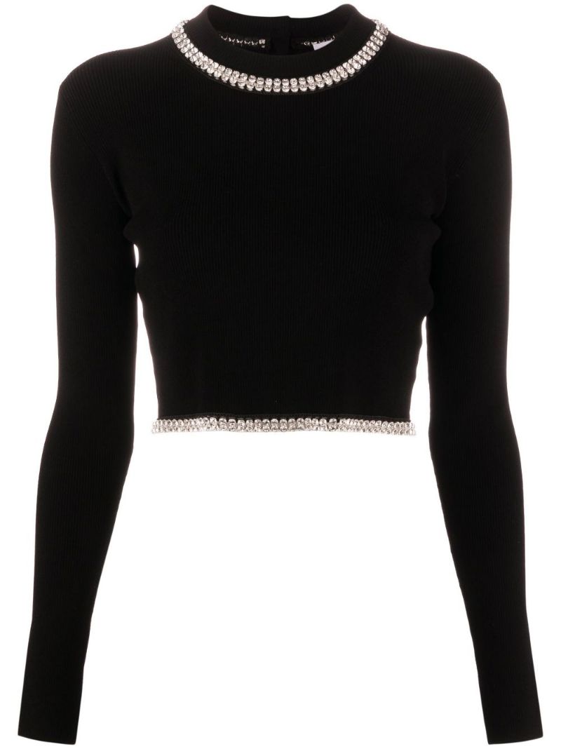 Black Crystal-embellished Crop Top