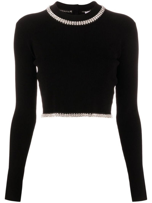 Black Crystal-embellished Crop Top