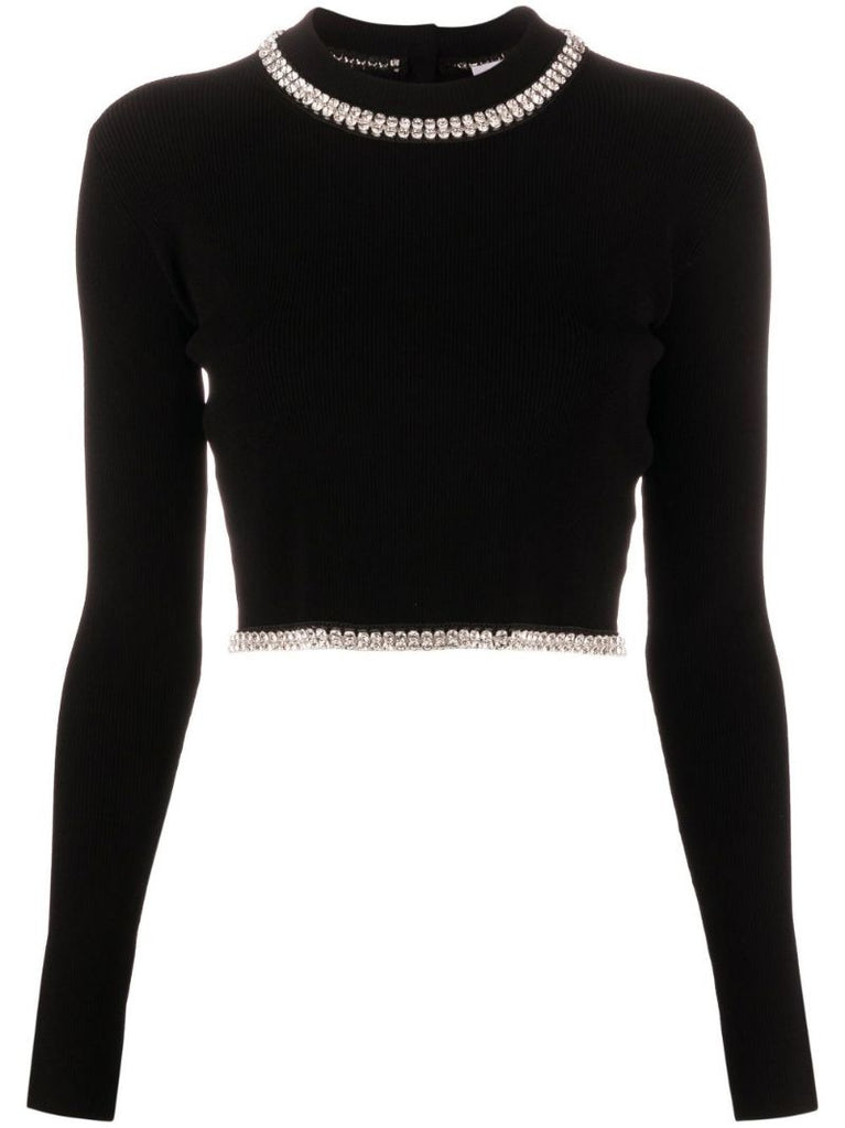 Black Crystal-embellished Crop Top