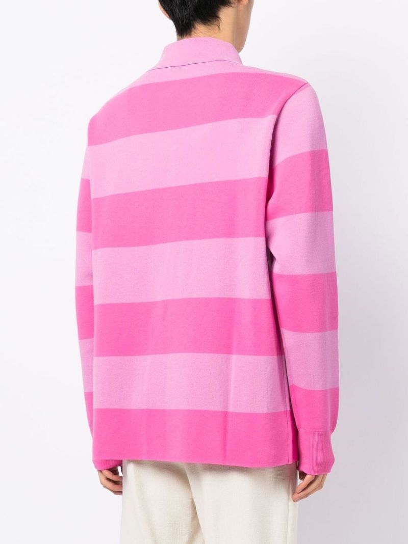 Pink Striped Logo Patch Cotton Polo Shirt