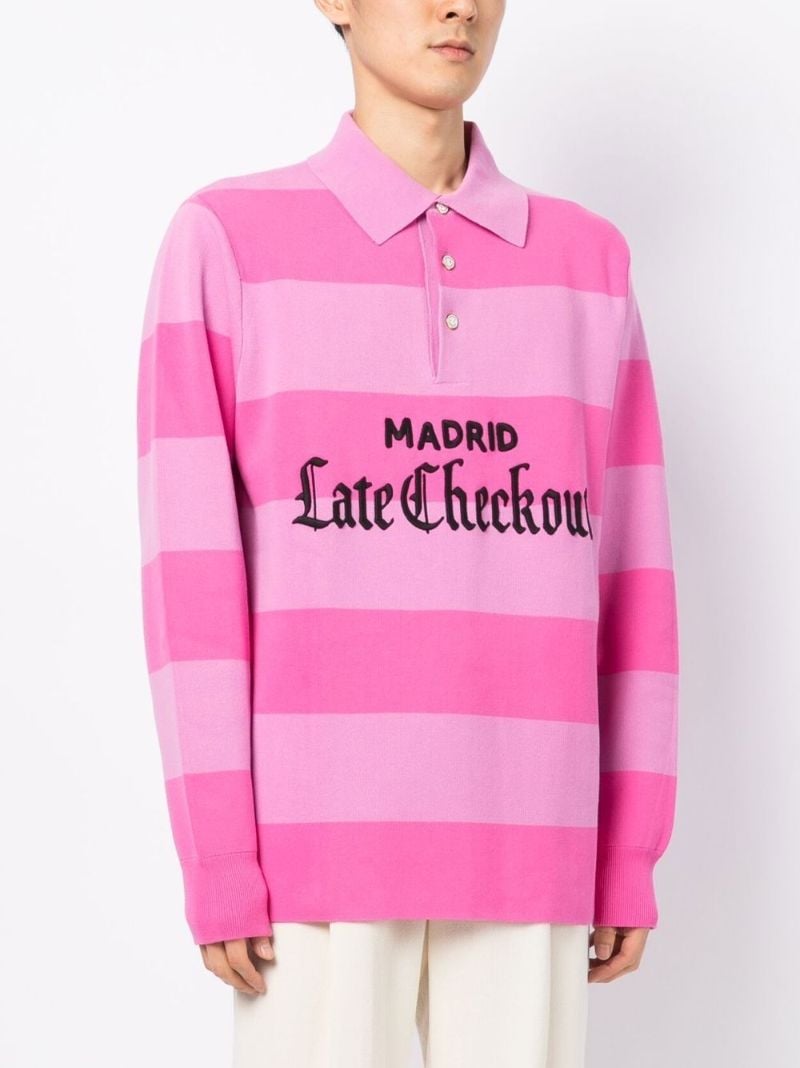 Pink Striped Logo Patch Cotton Polo Shirt