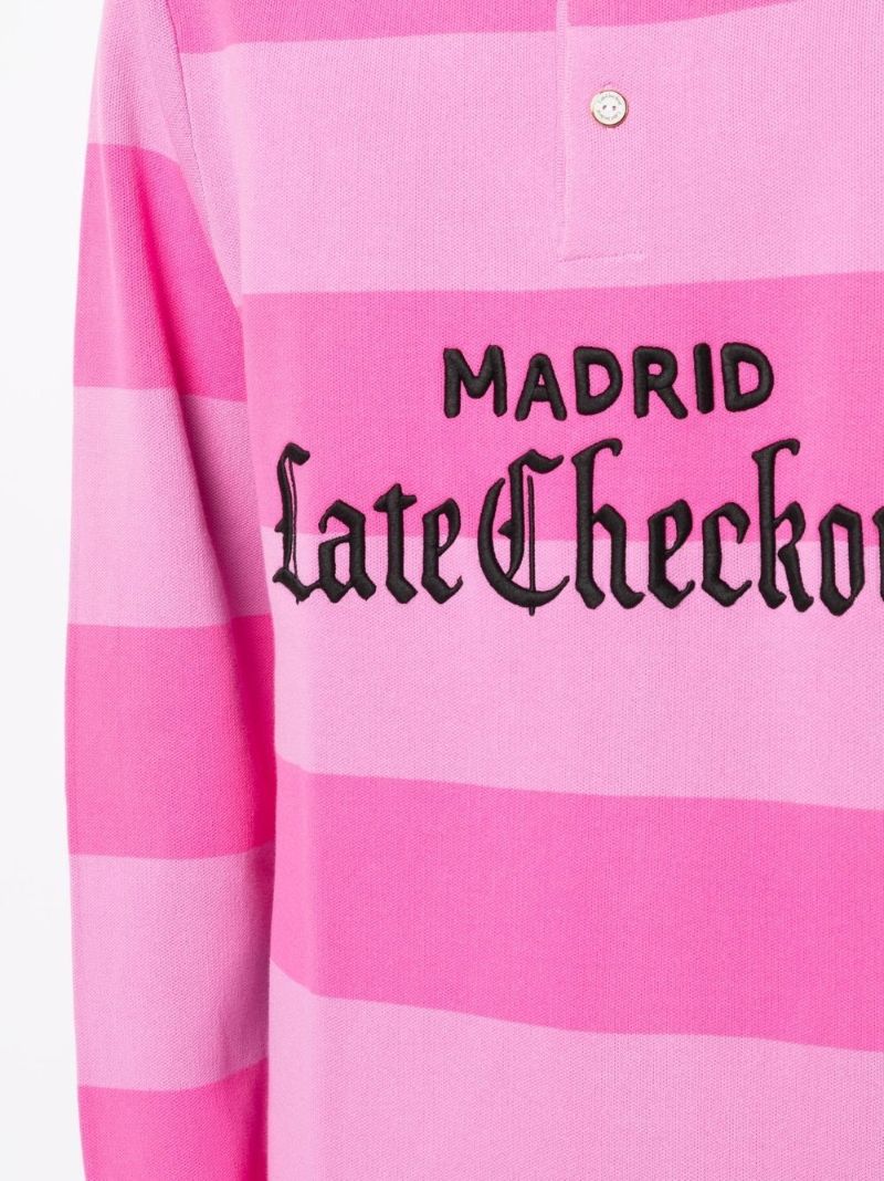 Pink Striped Logo Patch Cotton Polo Shirt