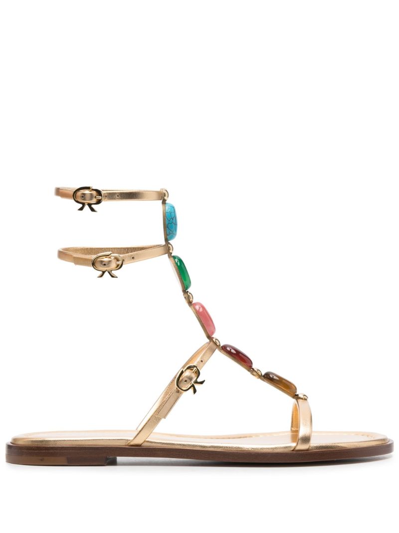 Gold-tone Shanti Flat Leather Sandals