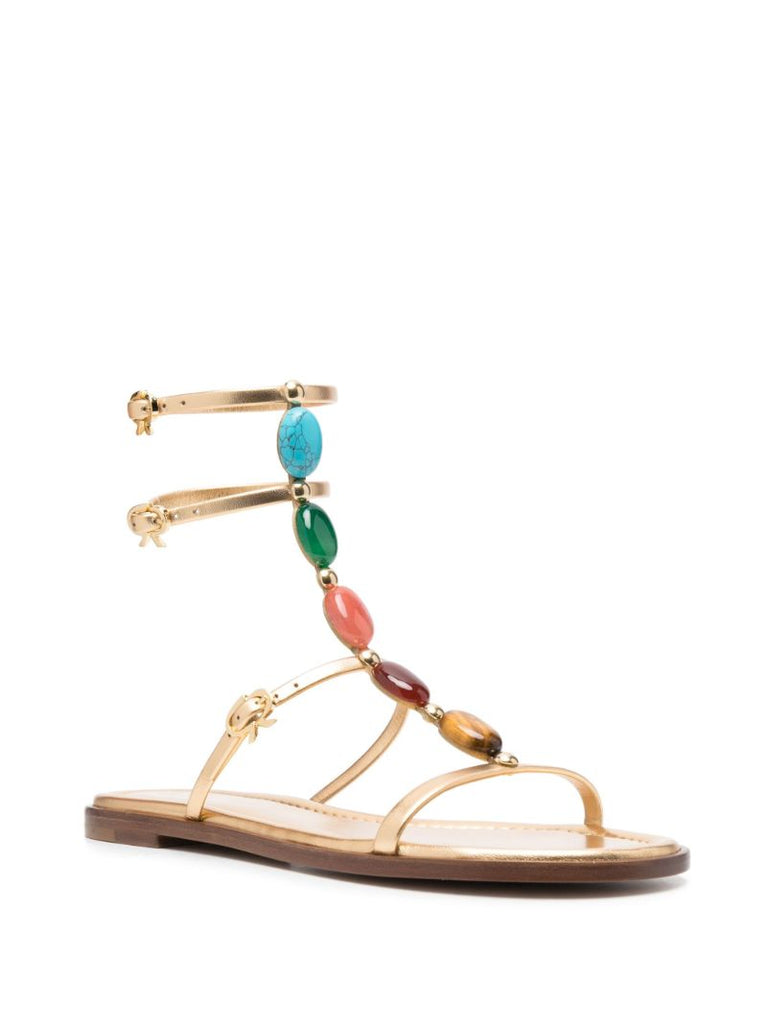 Gold-tone Shanti Flat Leather Sandals