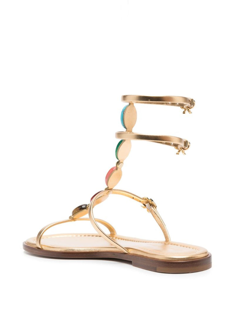 Gold-tone Shanti Flat Leather Sandals