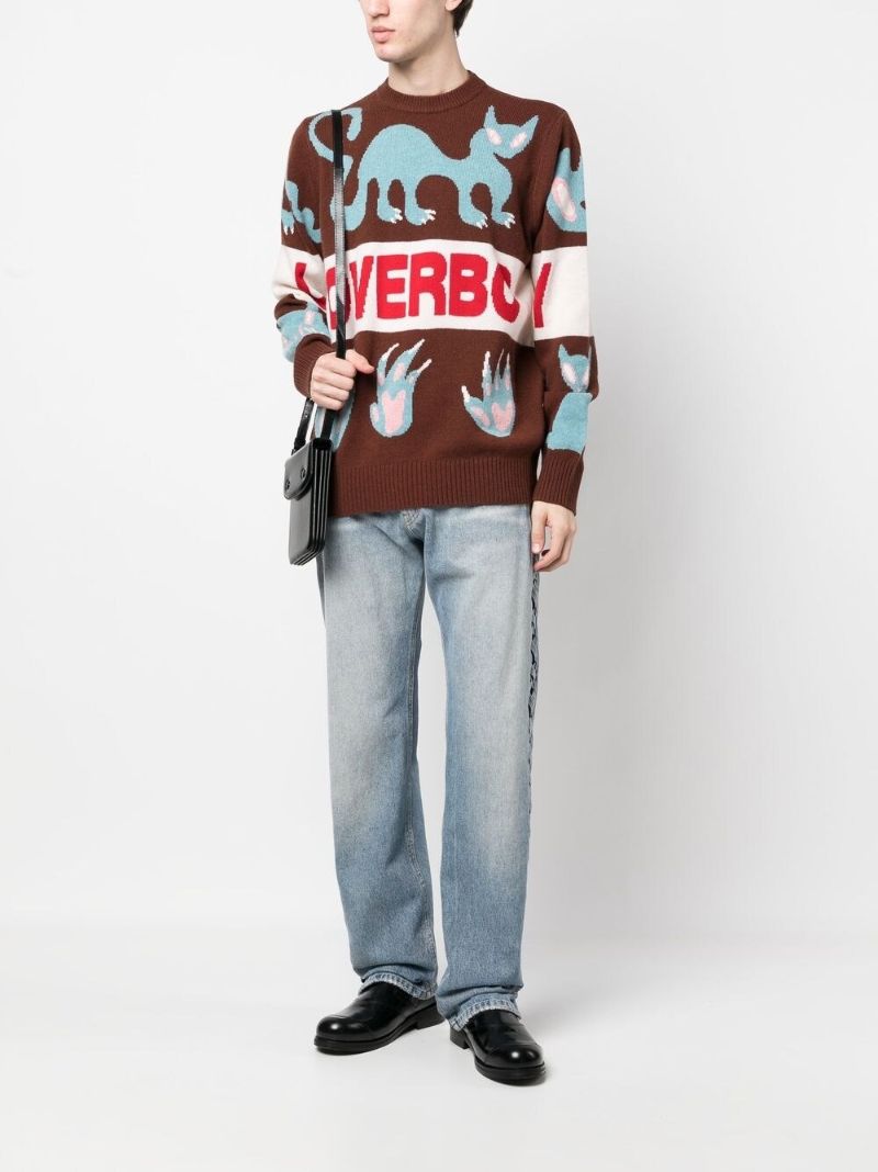 Brown Wool Cat Intarsia Jumper