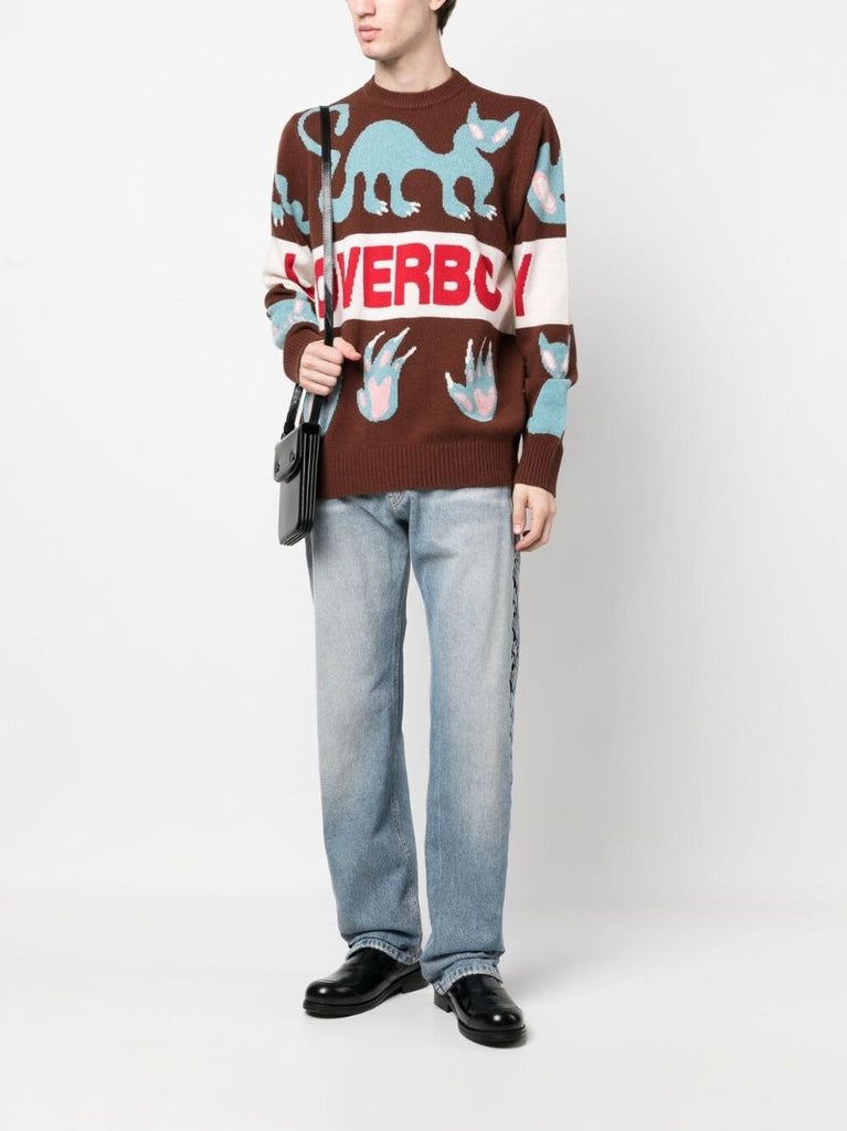 Brown Wool Cat Intarsia Jumper