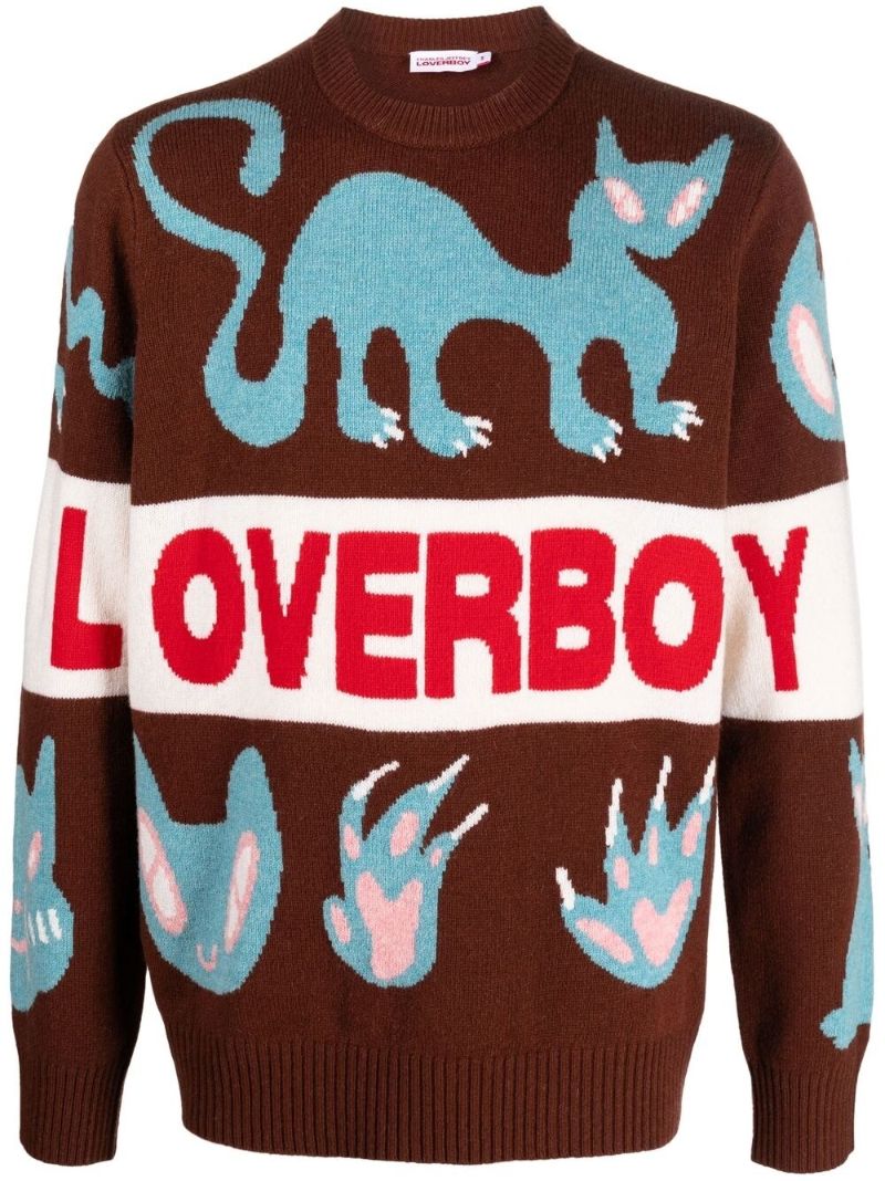 Brown Wool Cat Intarsia Jumper