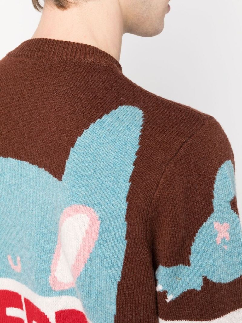 Brown Wool Cat Intarsia Jumper
