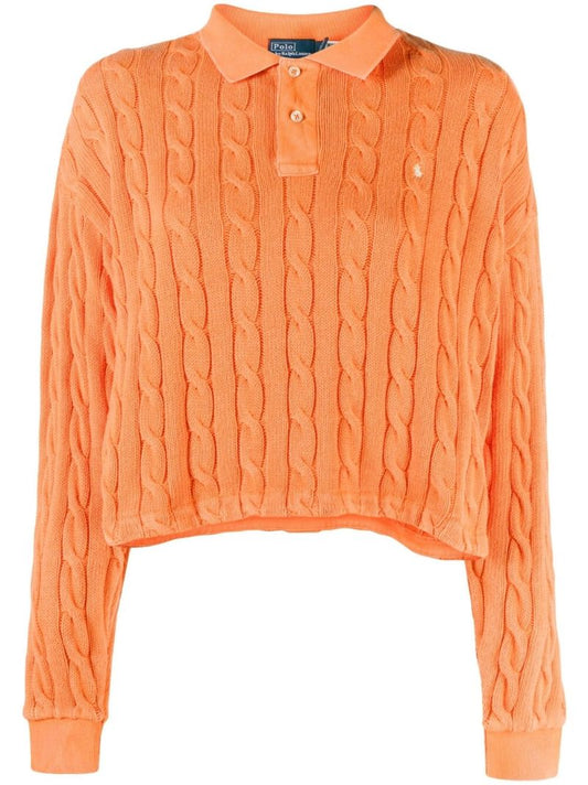 Orange Cable Knit Polo Shirt