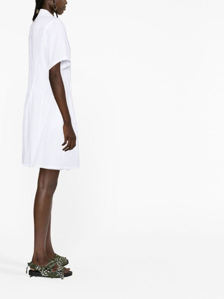 White Pintuck Short Sleeve Shirt Dress