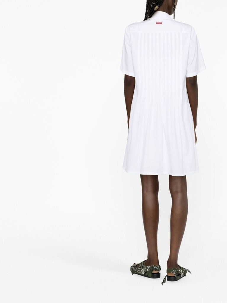 White Pintuck Short Sleeve Shirt Dress