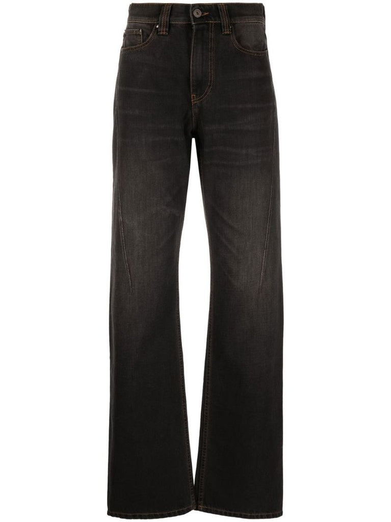 Grey Faded Straight-leg Jeans