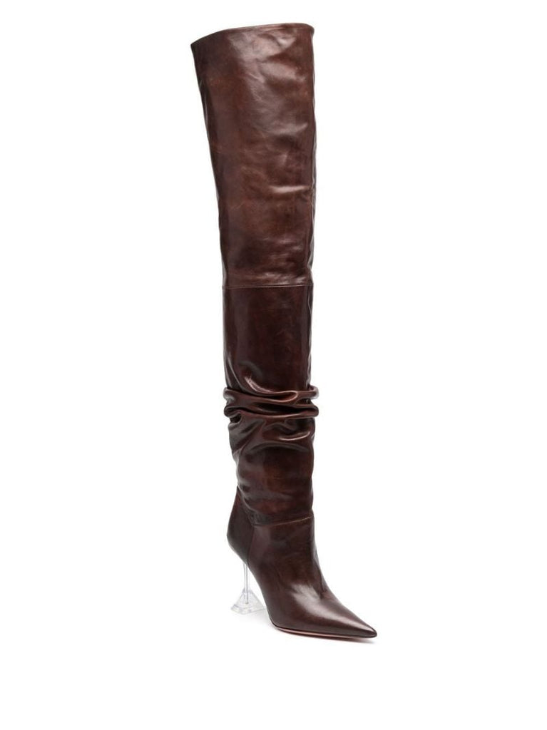 Brown Olivia 95 Leather Thigh-high Boots