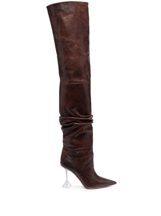 Brown Olivia 95 Leather Thigh-high Boots