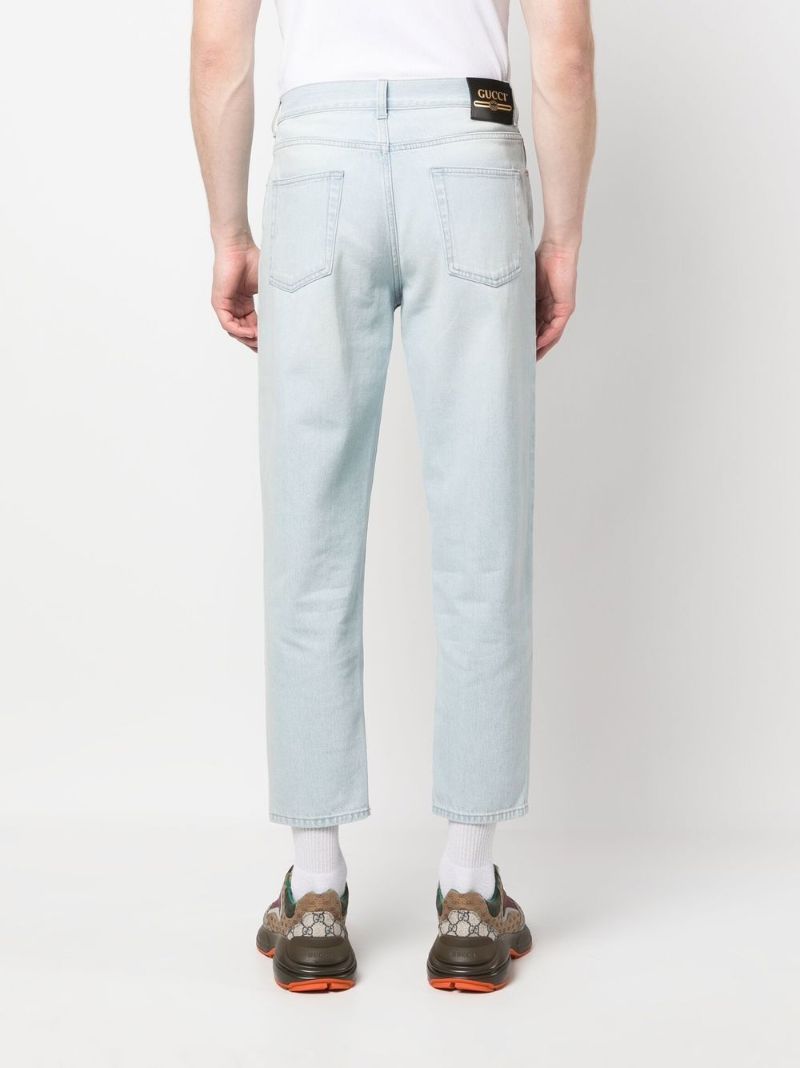 Blue Embroidered Logo Tapered Jeans