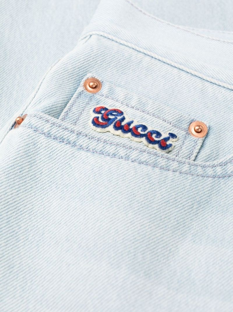 Blue Embroidered Logo Tapered Jeans