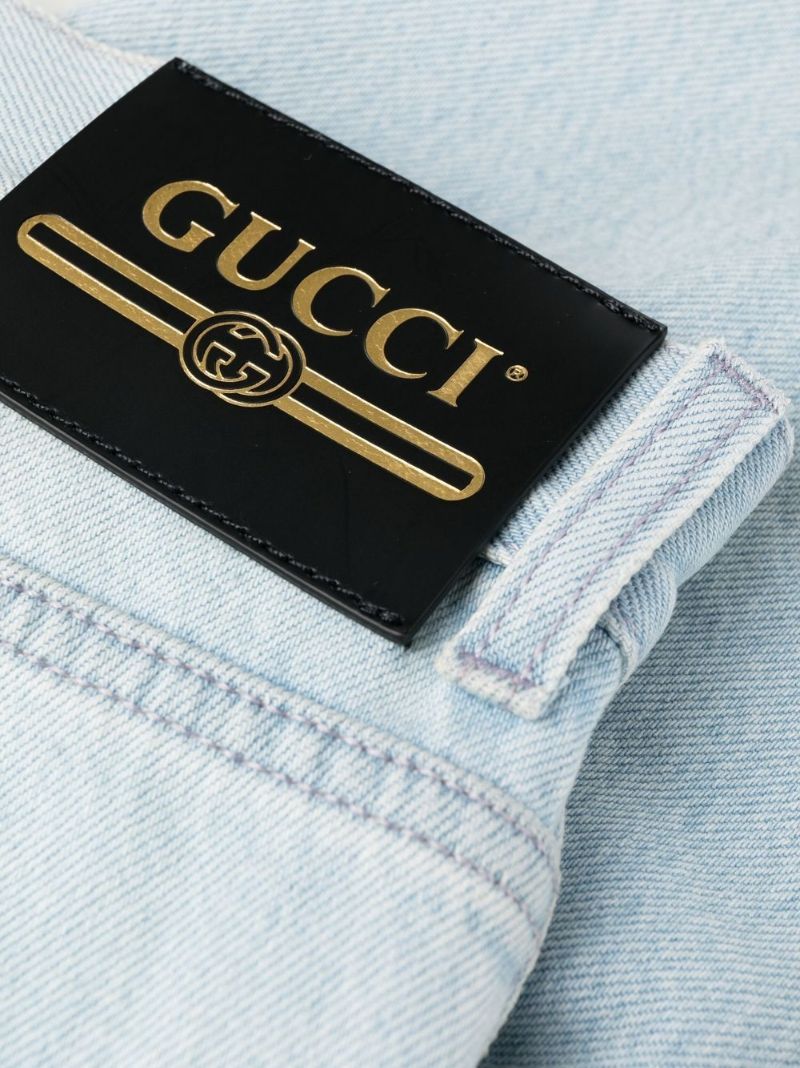 Blue Embroidered Logo Tapered Jeans