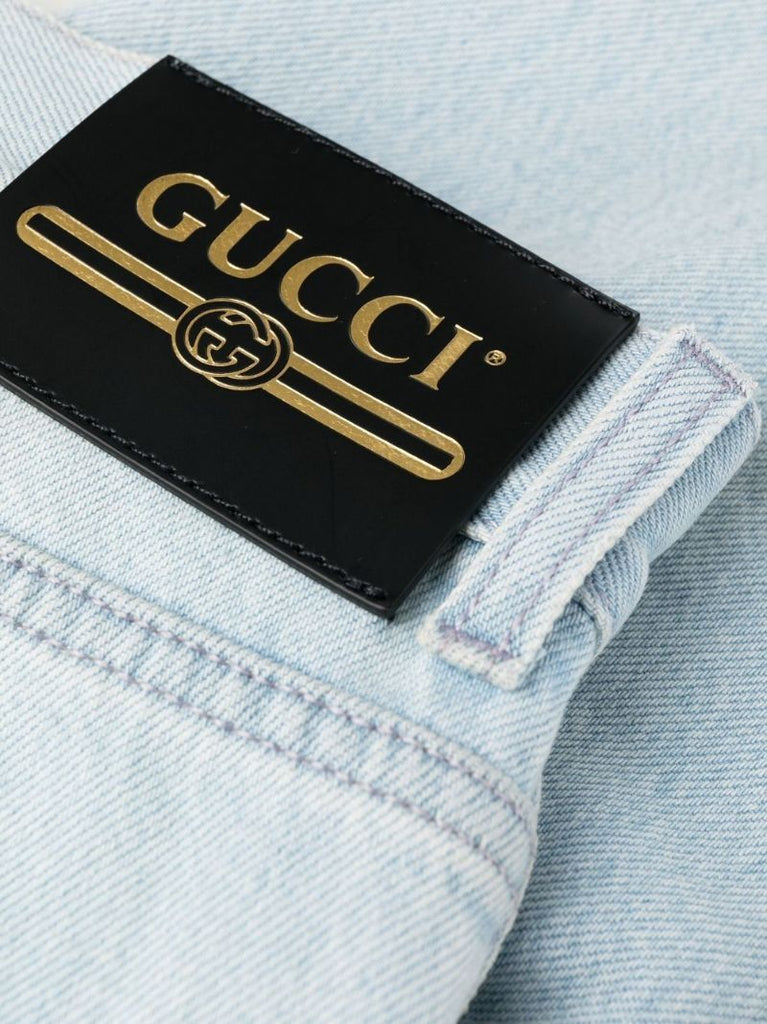 Blue Embroidered Logo Tapered Jeans