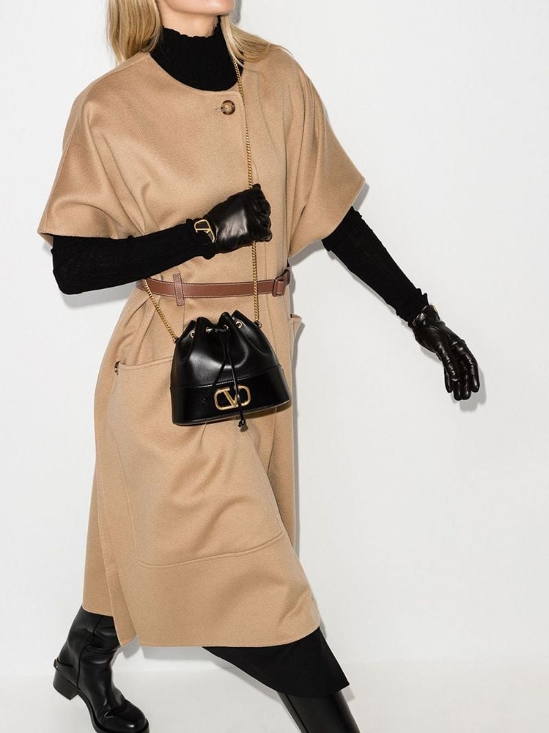 Black Vlogo Mini Leather Bucket Bag