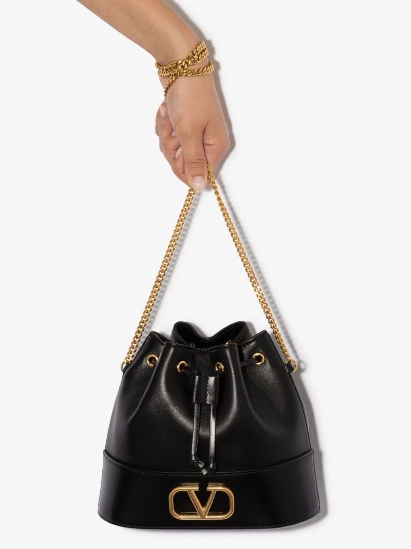 Black Vlogo Mini Leather Bucket Bag