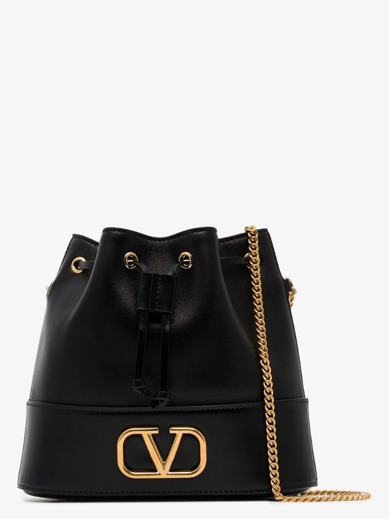 Black Vlogo Mini Leather Bucket Bag
