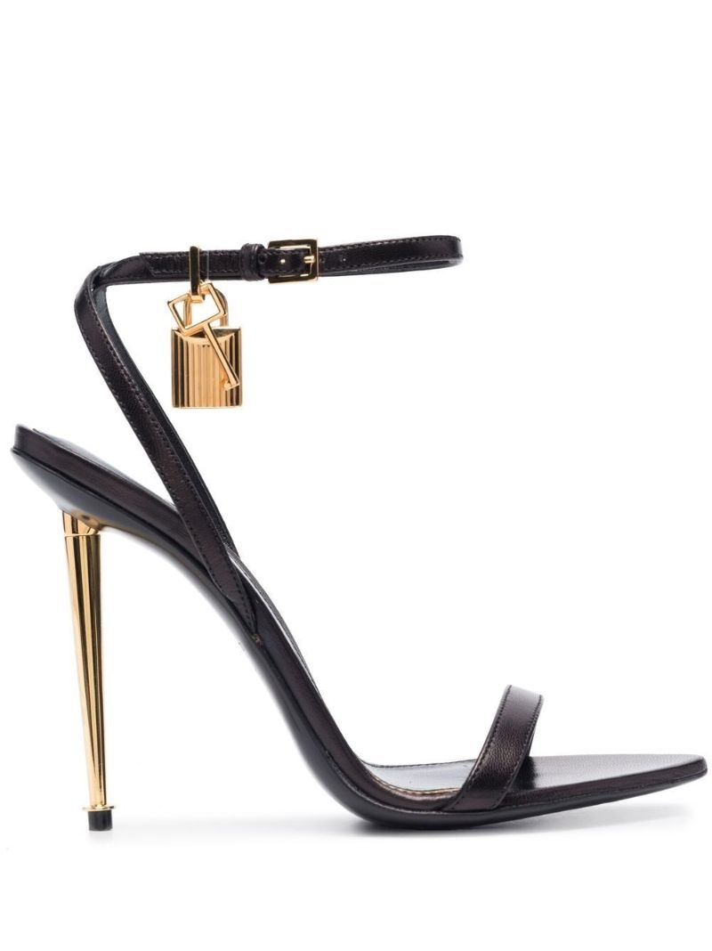 Black Padlock Pointy Naked 105 Leather Sandals