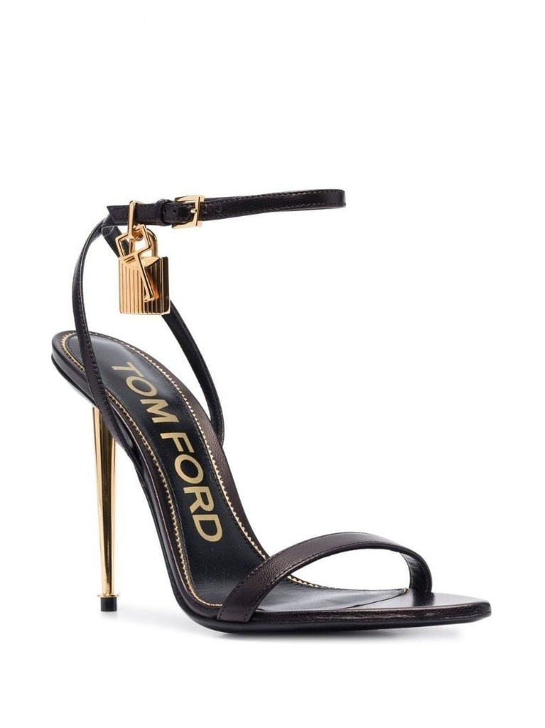 Black Padlock Pointy Naked 105 Leather Sandals