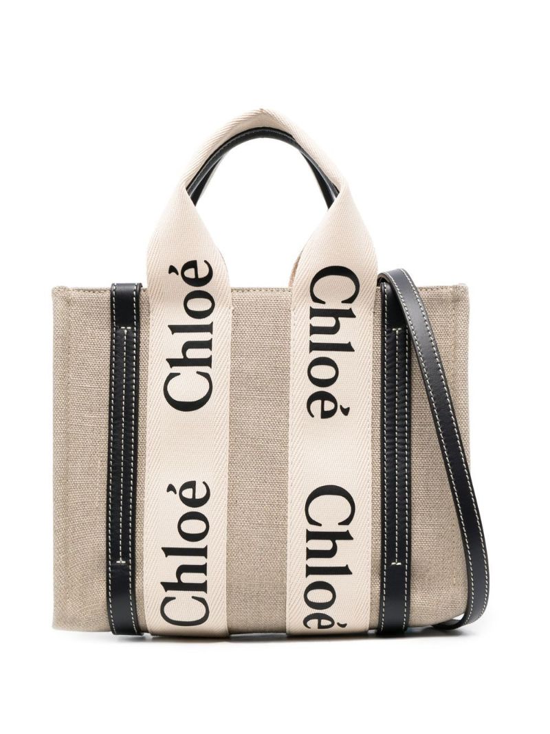 Neutral Woody Small Linen Tote Bag