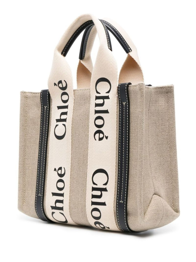 Neutral Woody Small Linen Tote Bag