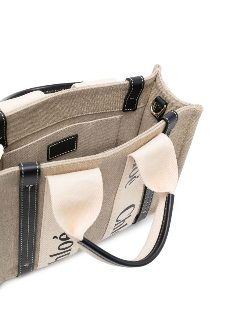 Neutral Woody Small Linen Tote Bag
