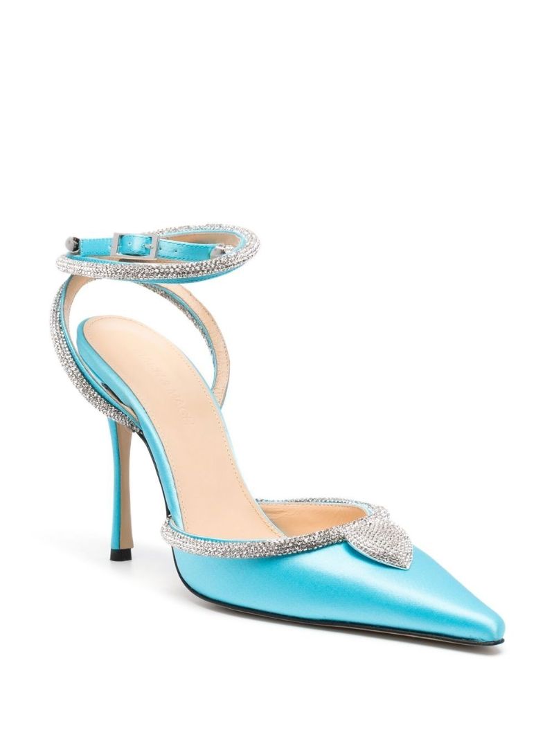 Blue Crystal Heart 110 Satin Pumps