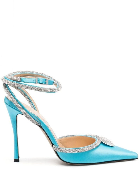 Blue Crystal Heart 110 Satin Pumps