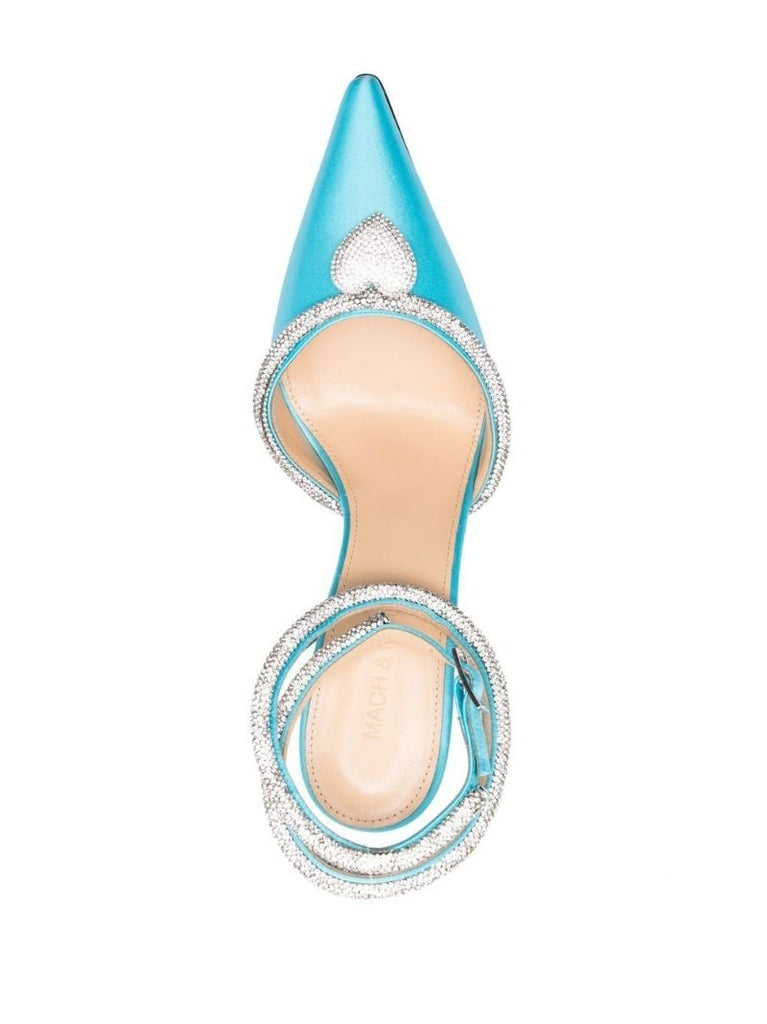 Blue Crystal Heart 110 Satin Pumps