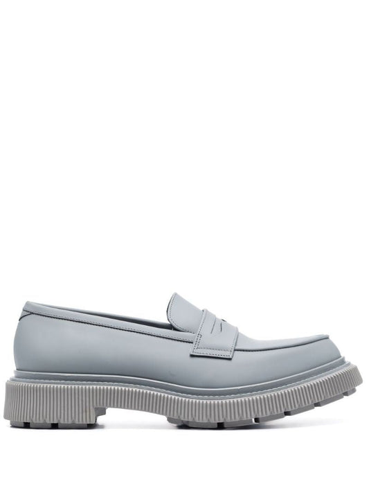 Grey Leather Penny Loafers