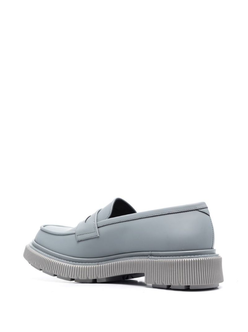 Grey Leather Penny Loafers