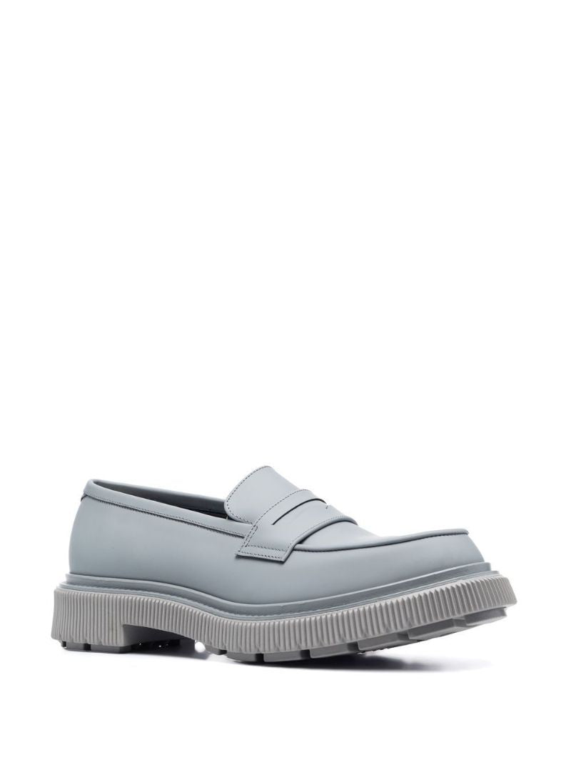 Grey Leather Penny Loafers