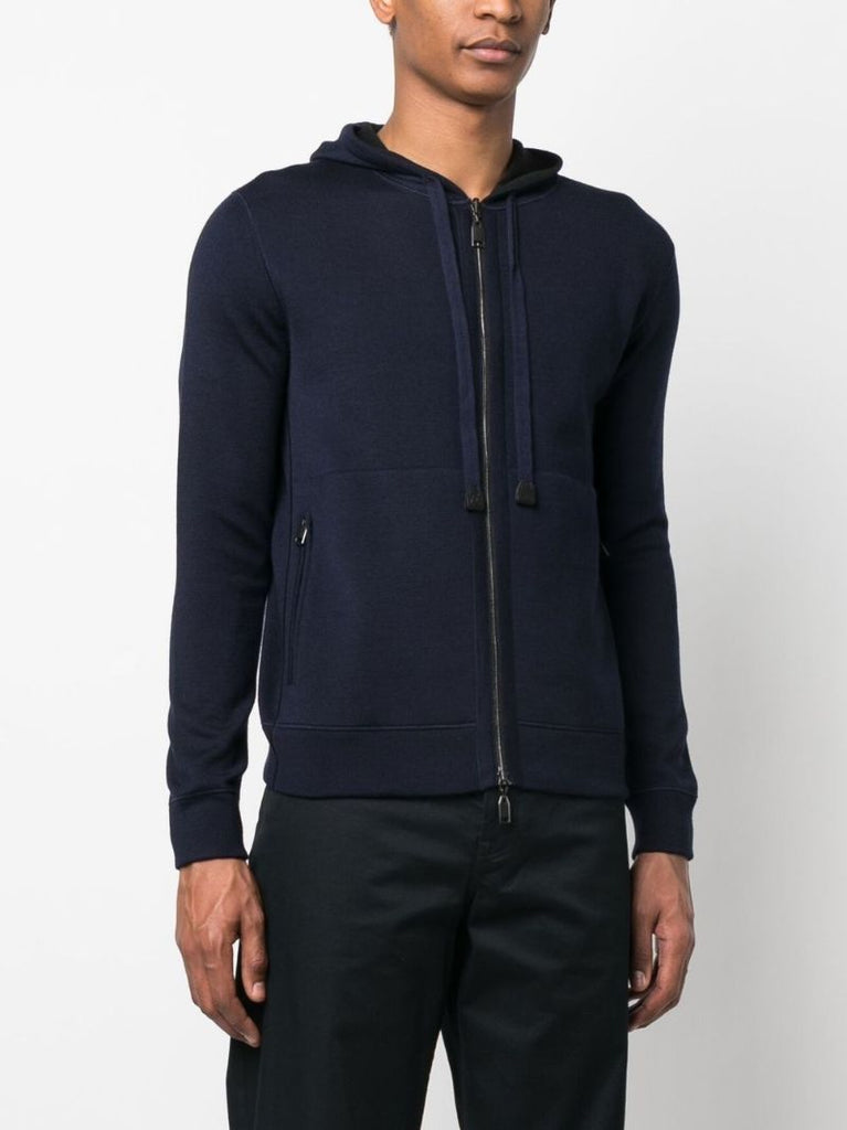 Blue Drawstring Zipped Hoodie