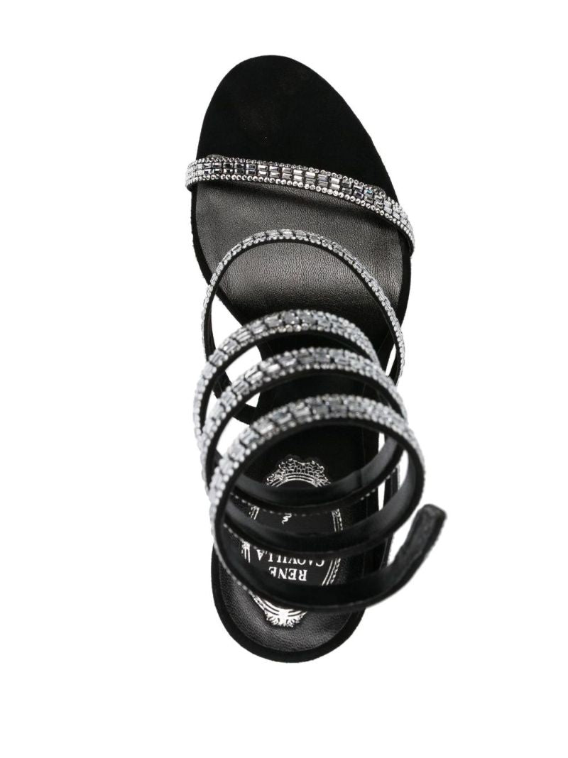 Black Crystal Embellished Wraparound 105mm Sandals