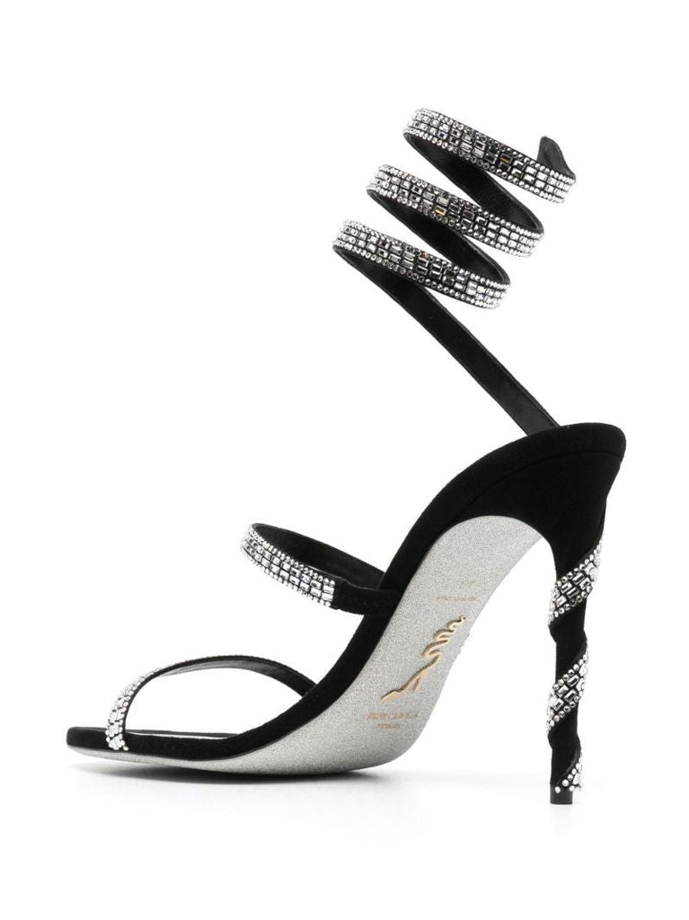 Black Crystal Embellished Wraparound 105mm Sandals
