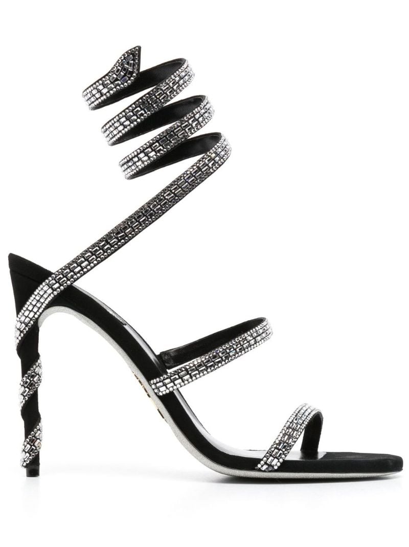 Black Crystal Embellished Wraparound 105mm Sandals