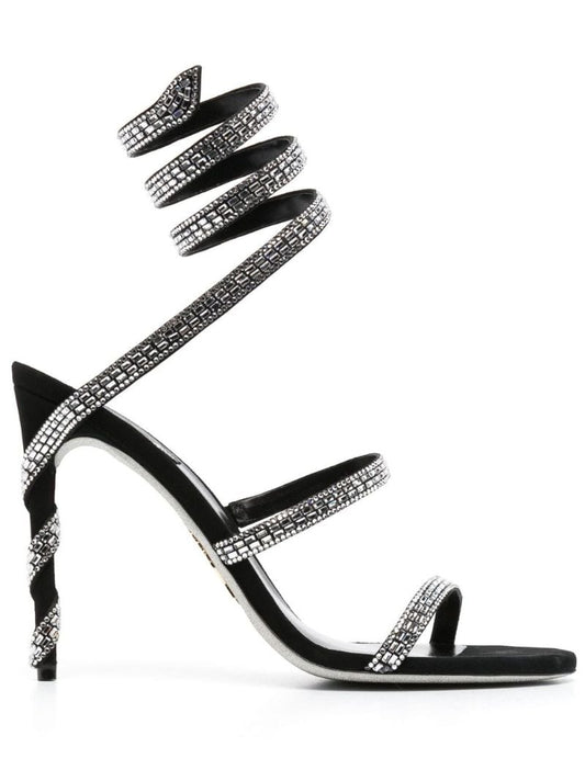 Black Crystal Embellished Wraparound 105mm Sandals